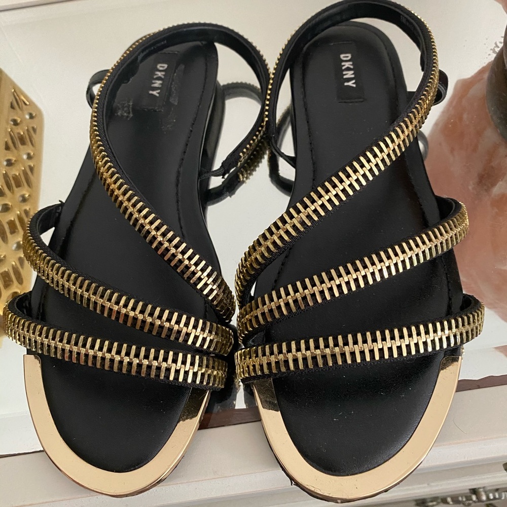 DKNY Gold Zipper Sandals